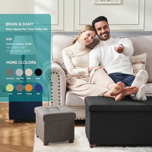 12.6"x12.6"x12.8" BRIAN & DANY Small Ottoman with Storage, Small Storage Ottoman, Folding Foot Stool with Wood Legs