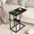 1 Set,Black VECELO C Shaped End Table with Charging Station & Power Outlets, Quick Access Side Table for Sofa, C