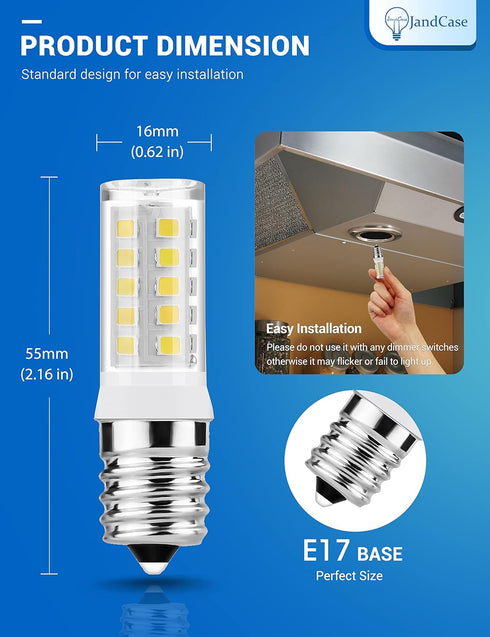 JandCase E17 LED Bulbs, Microwave Oven Light Bulbs, 40 Watt Equivalent Non-Dimmable, Warm White 3000K, 2 Pack