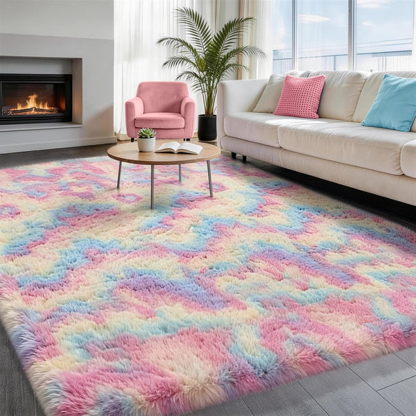 Ophanie Rainbow Rug for Bedroom Girls, Unicorn Colorful Fluffy Soft Cute Fuzzy