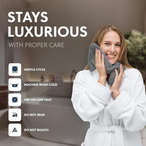12 Set 13x13 Inches 12 Pack White Classic Light Grey Luxury Cotton Washcloths Pc - Large Hotel Style Face Towel, High