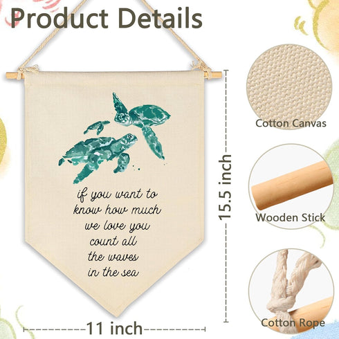 FYSIA We Love You-Ocean Turtle Theme Nursery Decor- Canvas Hanging Pennant Flag Banner Wall Sign Decor Gift for Nursery