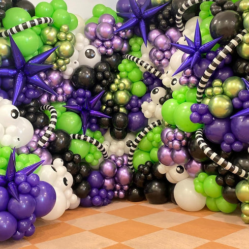 52 12 Inch Purple and Green Balloons, PCS Metallic Chrome Purple Light Green Black Latex Balloons with Black Green