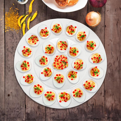 12.6 Inches 25 Foraineam Porcelain Deviled Egg Tray/Platter, White Egg Dish with Compartments