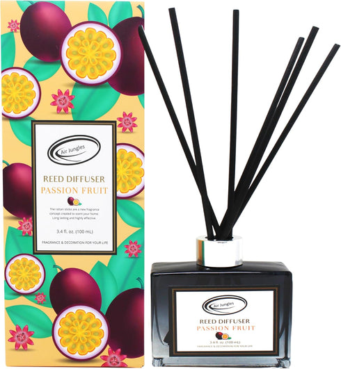 Air Jungles Passion Fruit Fragrances Reed Diffuser Set, 3.4 fl. oz, Essential Oil Air Freshener for Home