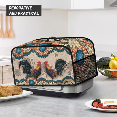 Rooster Boho Slow Cooker Dust Cover with Handle and Side Pocket for 6-8 Quart Kitchen Appliances