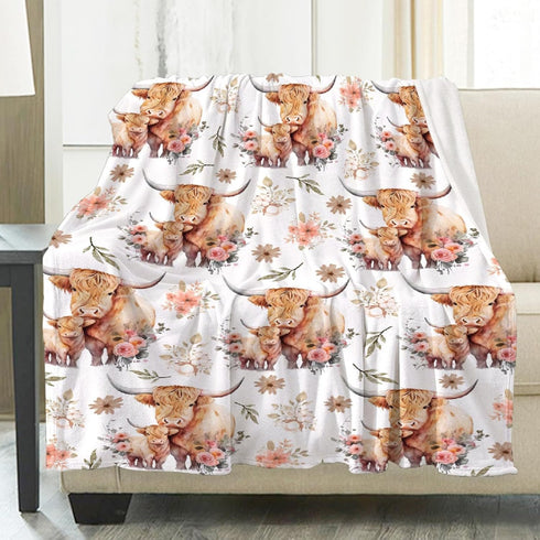 Highland Cow Blanket Gifts Super Soft Lightweight Flannel Cow Print Blankets Throw