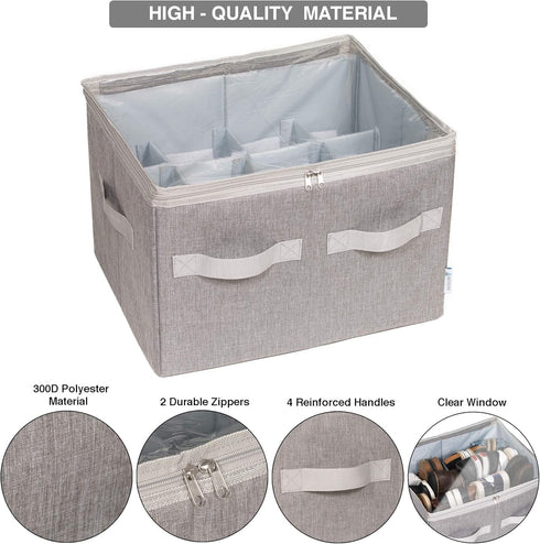 Moteph Shoe Organizer for Closet - Shoe Storage Organizer with Clear Cover & Adjustable Dividers (Grey, Medium - 16