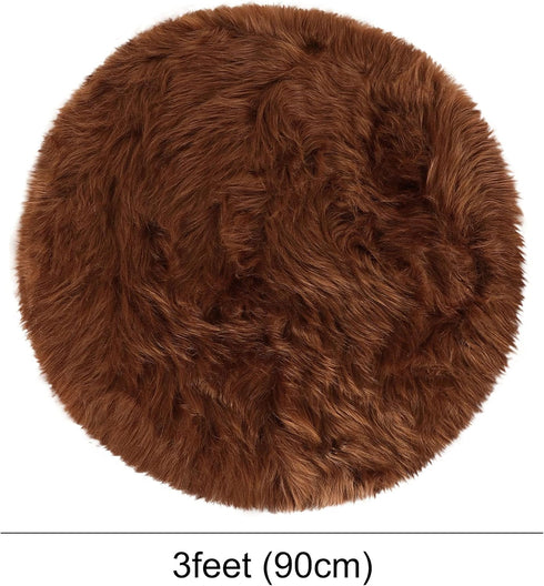 uxcell Faux Fur Round Rug, Fluffy Area Mat for Bedroom Floor, Living Room, 3 x 3 Feet - Brown