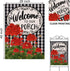 Home Decorative Welcome to Our Porch Geranium Spring Summer House Flag, Flower Black White Buffalo Plaid Check Garden Yard Outside Decoration, Fall Autumn Farmhouse Outdoor Large Decor 28x40