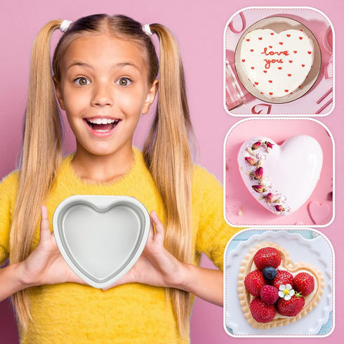 Mifoci 3 Pieces Heart Shaped Cake Pans, Aluminum Cake Pans for Baking DIY, Silver, 5.7 Inch