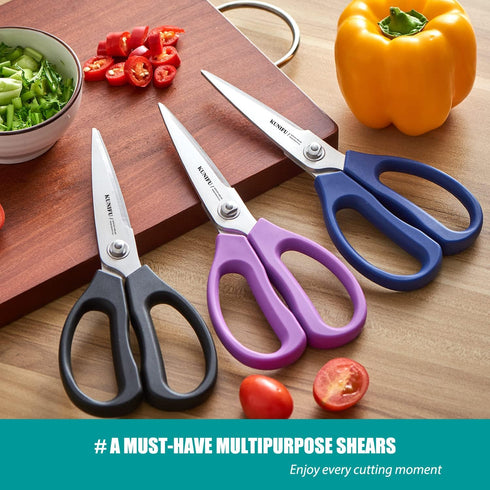 KUNIFU Heavy Duty Kitchen Scissors, All Purpose Shears, Dishwasher Safe, Ultra Sharp Stainless Steel