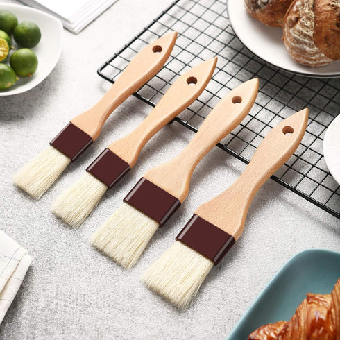 1 inch & 1.5 inch Pastry Brush Natural Boar Bristle Basting Brush with Beech Wooden Handle, Pack of 2