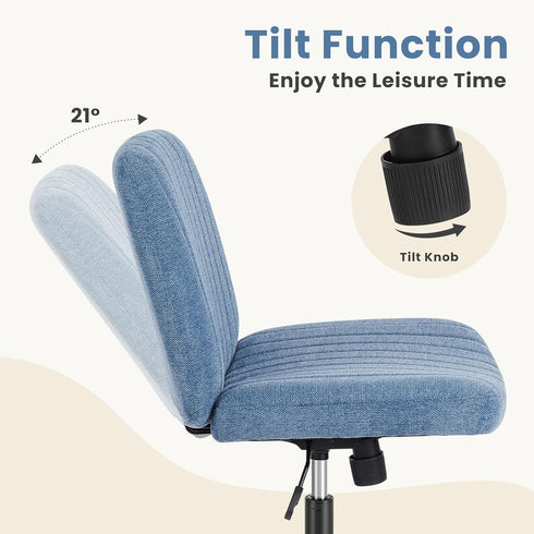 Armless DUMOS Criss Cross Legged Chair Wide Comfy Home Office Desk Seat, No Wheels Computer Task Seating, Swivel Vanity
