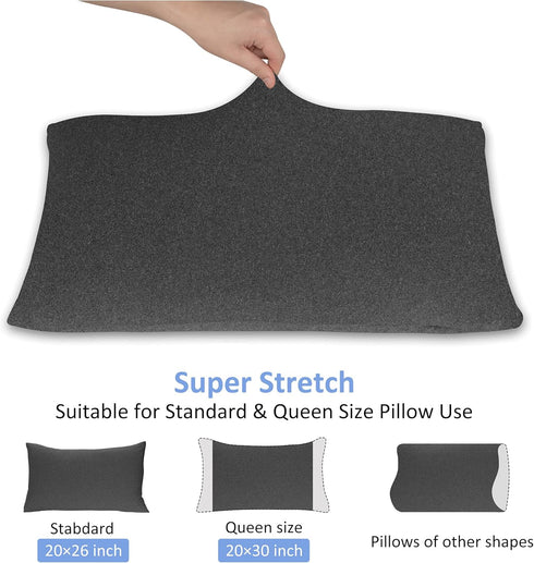 2-Pack Stretch Pillow Cases - Jersey Knit & Ultra Soft Microfiber Blend for Queen or Standard Size, Hemp Gray