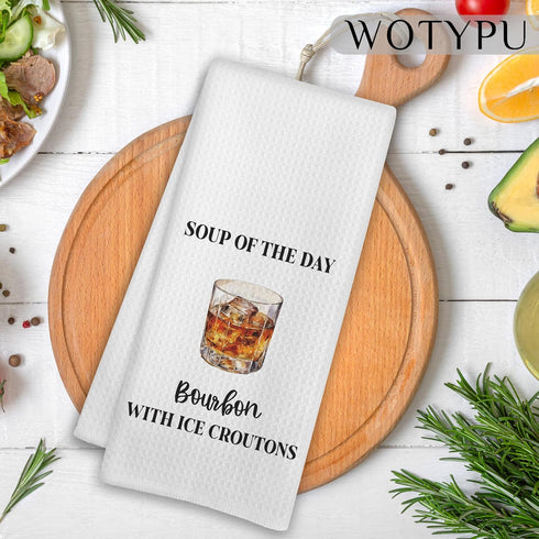 WOTYPU 16x24 Inch Funny Bourbon Kitchen Bar Towels, Bourbon Lover Gifts for Women Men Dish Tea Towel, Bartender Gifts