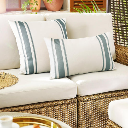 OTOSTAR 2 Pack Outdoor Waterproof Pillow Covers 12x20 Inch - Grey Linen Geometry Cushion Cases for Garden Furniture