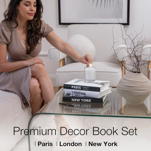 Set Decorative Books for Home Decor Foldable Black and White Faux Book Featuring Paris, London & New York Modern Coffee