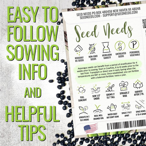 (5 Packs) Seed Needs Asparagus Seeds for Planting Mary Washington Asparagus - Non-GMO Heirloom & Untreated Perennial