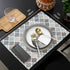 ALAGEO Retro Moroccan Plaid Placemats Set of 6 for Dining Table, Cotton Linen Geometric Quatrefoil Blue Beige Grey