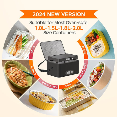 Portable Oven, 12V 24V 110V-240V Car Food Warmer, Electric Heated Lunch Box for Road Trip/Camping