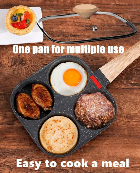HUPECHAM 4-Cup Egg Pan With Lid Nonstick, and Healthy Granite Egg Frying Pan, Versatile Breakfast Skillet for Eggs