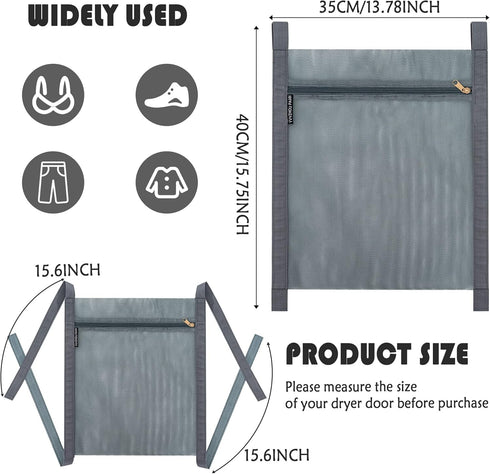 Sneaker Dryer Bag, Reusable Sneaker Drying Mesh Bags, Honeycomb Net Laundry Bags with Zipper & Strap for Washing Machine, 15.7''x13.8'', Grey