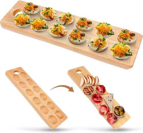 Namre' Wooden Deviled Egg Platter - Holiday Entertaining Deviled Egg Plate & Charcuterie