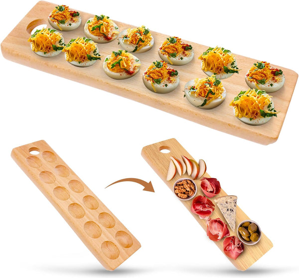 Namre' Wooden Deviled Egg Platter - Holiday Entertaining Deviled Egg Plate & Charcuterie