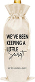 Pregnancy Announcement Wine Gift Bags, Burlap Wine Bottle Cover for New Baby, 1 Pc Wine Bag