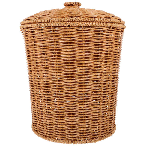 VICASKY Wicker Storage Basket with Lid, Dirty Clothes Container, Rattan Waste Basket, Bedroom Trash Can