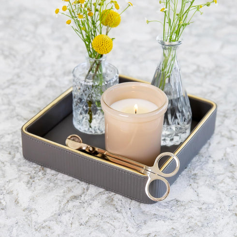 Nightstand Organizer Tray, Key Bowl for Entryway Table, Decorative Leather Catch All Tray for Wallet, Gray