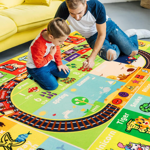 Mfmiudole 59"39.4" ABC Kids Rug for Playroom Baby Play Mat Alphabet Rug Animal Number Shape Classroom Rug Kids Playroom