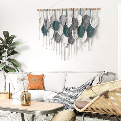 39" 29.5" Weldomcor Large Macrame Wall Hanging Boho Home Decor, Handmade Bohemian Woven Leaves Macrame Tapestry Modern