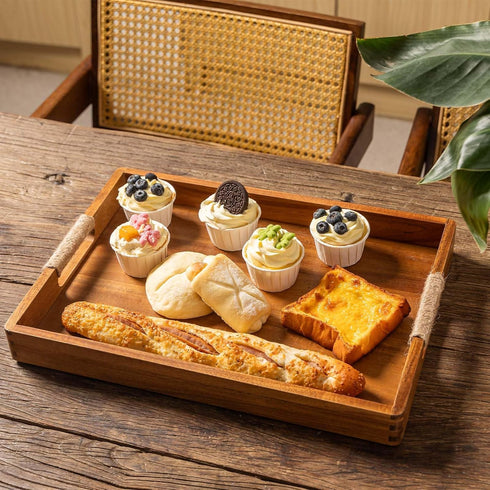 ACBORN 16.5 12 Inches Counter x Acacia Wood Serving Tray, Large Wooden Food Trays with Handles, Coffee Table Tray