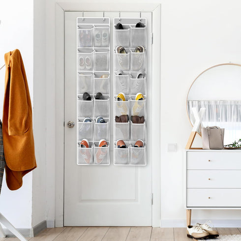 24 2PK 12 Simple Houseware Pockets - Large Pockets Over Door Hanging Shoe Organizer, Grey