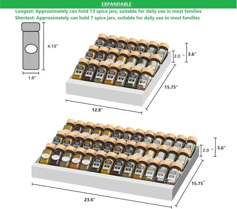 Organizer,3-Tier,Slanted Insert/Countertop included)-3Tier,1pack/White Expandable Metal Spice Drawer Seasoning Jars