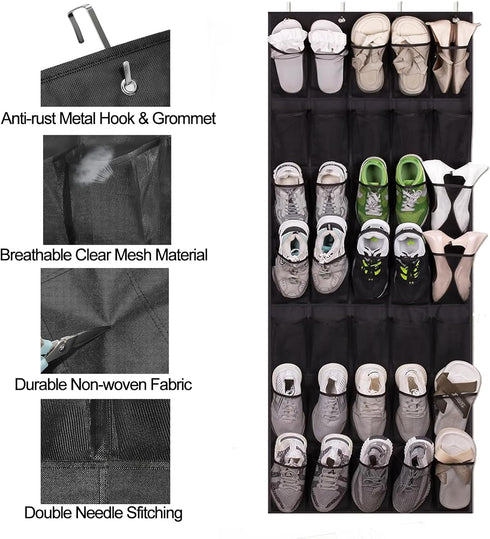 Mosghuiy 35 Closet, Over The Door Shoe Organizer, Mesh Pockets Shoe Rack for Entryway, Bathroom, Heavy-Duty Hanging