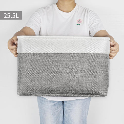 Storage Bins Large Fabric Storage Baskets for Shelves 3 Pack, Decorative Linen Closet Baskets with Handles for Organizing, Shelf, Clothes, Home, Office, 15x11x9.5Inches (Grey&White)