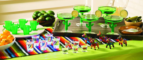 Fun Express Set of 12 Plastic Cactus Shot Glasses, 2 oz, BPA Free, Green, Fiesta and Cinco de Mayo Party Supplies