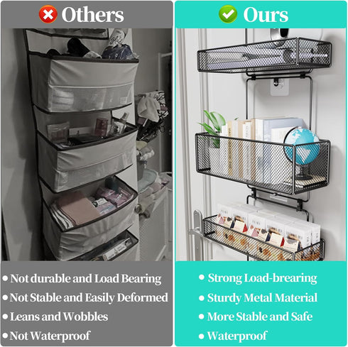 HapiRm Over Door Organizer Storage - Separable Hanging Organizer with 6 Metal Large Capacity Baskets, Detachable Behind