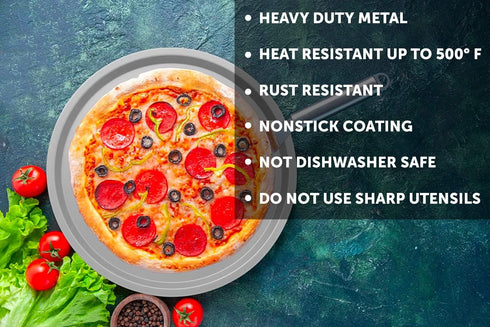DecorRack 13 Inch Alloy Steel Pizza Pan, Non-Stick Coating, Round Baking Tray for Oven Use (2 Pack)