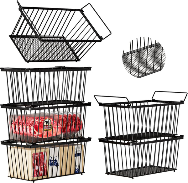 Enhanced Leak-Proof Bottom - Freezer Organizer Bins 6 Pack Stackable Deep Freezer