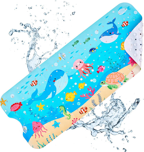 40 16 Inch Vannokor Baby Bath Mat for Tub Non Slip Kids, X Extra Long Bathtub Mat with Drain Holes and Suction Cups