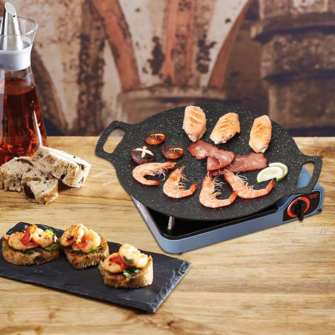Portable 13.4 IN Korean BBQ Grill Pan - Non-Stick Aluminum Round Stove Top Grill for Indoor Outdoor