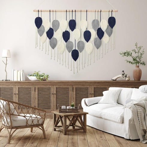 51.5"Wx33.5"L Weldomcor Large Macrame Wall Hanging Leaf Boho Woven Tapestry, Bohemian Chic Wall Hanging Feather