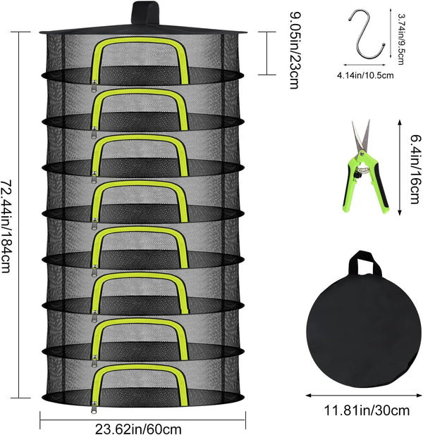 8 Food(8 Layers-23.62'') Layer Herb Drying Rack, Herb Drying Rack Hanging Mesh, Foldable Grass Drying Rack