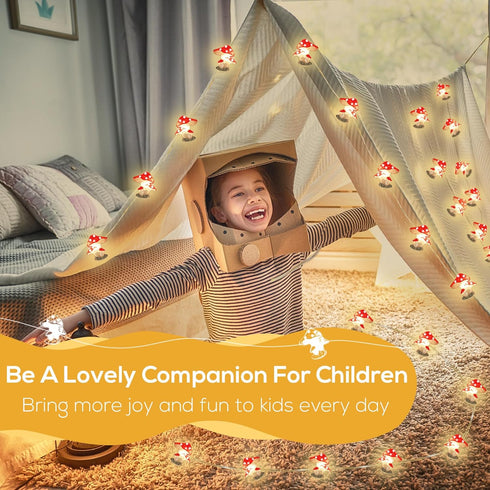 Cute Mushroom Fairy Lights with Timer, 10FT 30LEDs String Lights for Kids Room Decor