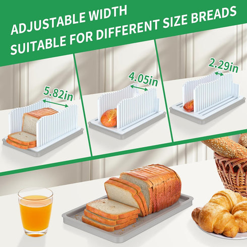 CAWIU Bread Slicer for Homemade Bread, Foldable Bread Cutter with Crumb Tray, Adjustable Width Bread Slicing Guide