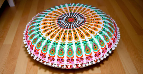 22 Inch 22", CRAFT KALA Meditation Floor Pillow Cover Round Pillow Seating Hippie Decorative Adults Bohemian Mandala